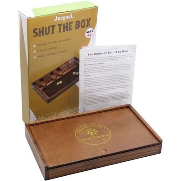 Shut The Box Wooden Board Dice Game with 12 Numbers and Lid for Kids Adults - Picture 6 of 7